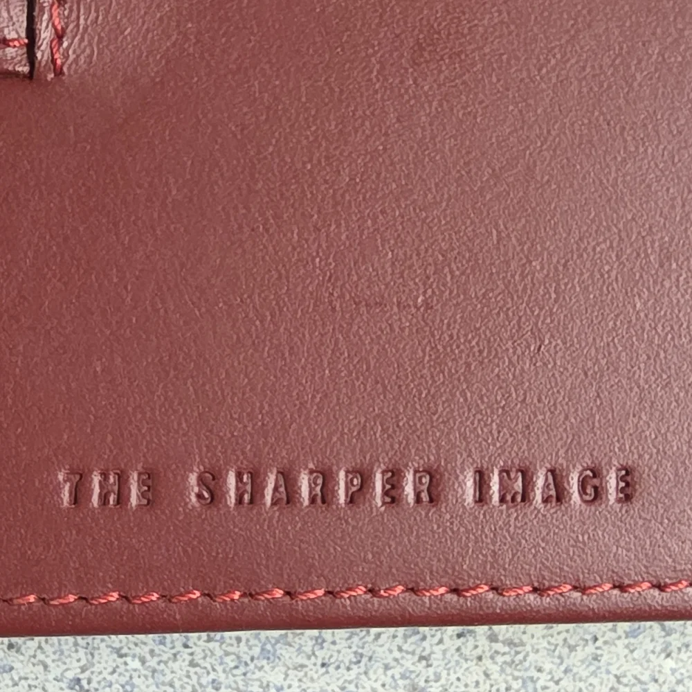 The Sharper Image Burgundy Leather Bifold Travel Photo Holder